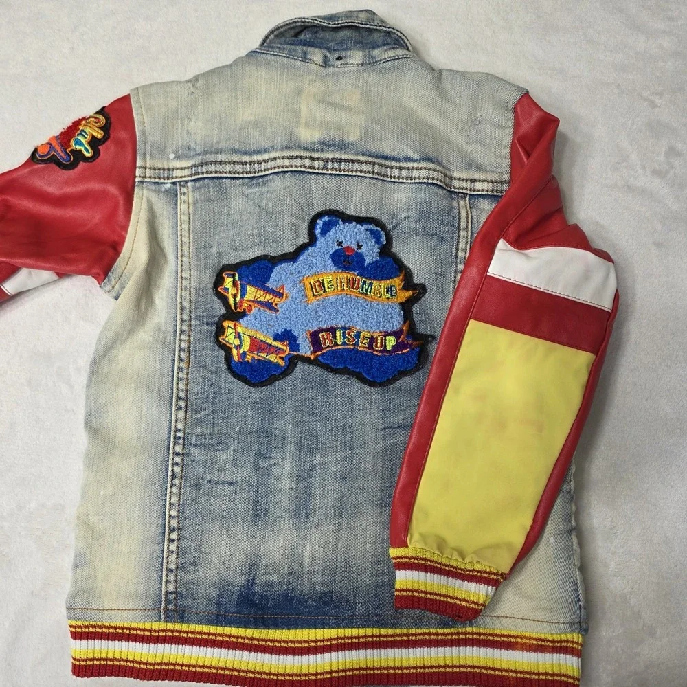 Junior Elite Premium Denim‎ Jacket Size Child 4-5 Flight Plane Patches Parachute